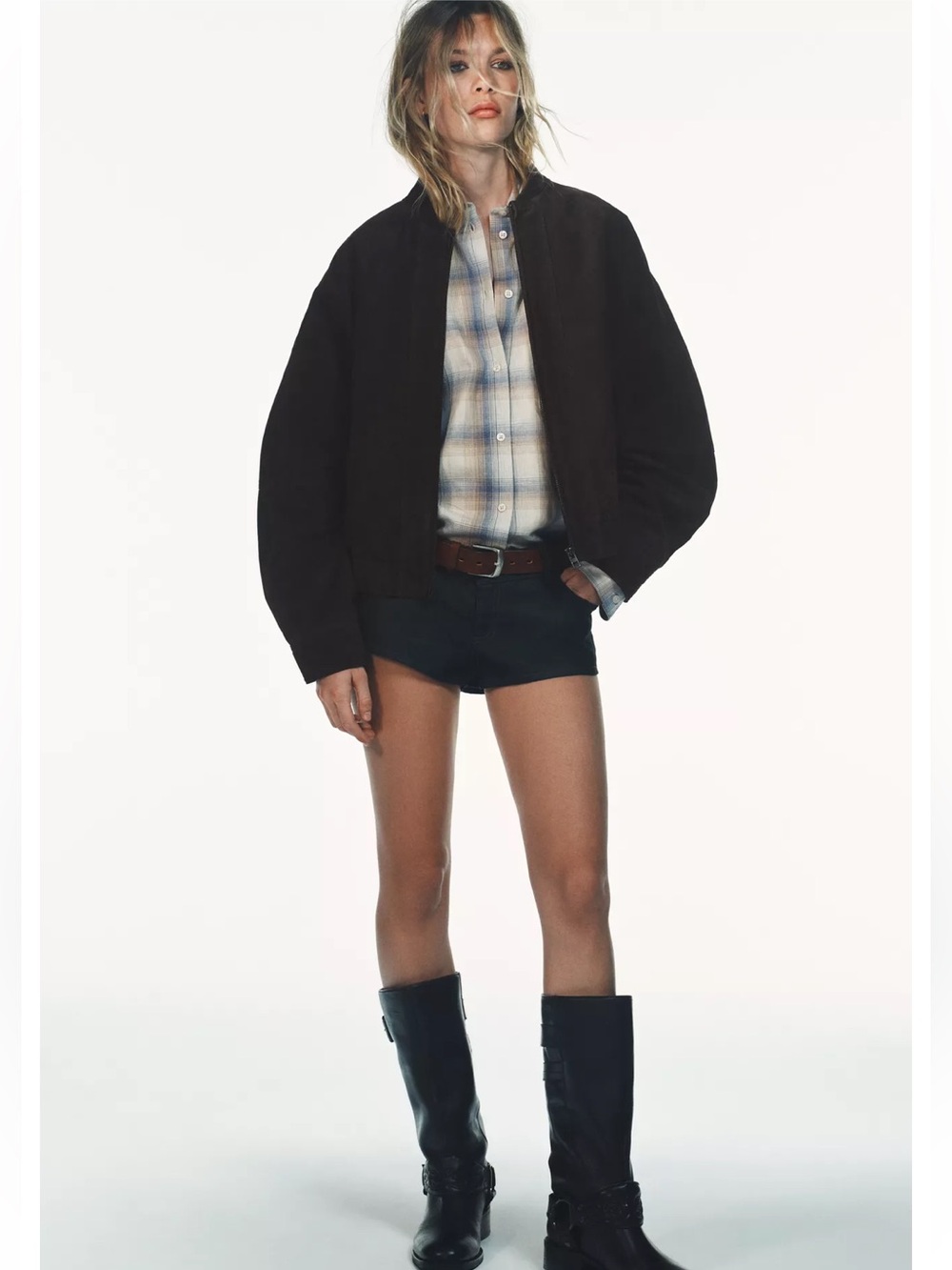 BRAND NEW ZARA 100% Suede Bomber Jacket In Chocolate Brown Size L
